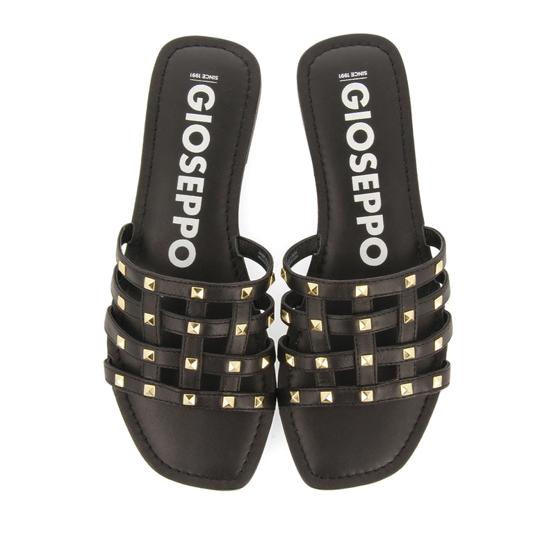 SANDALIAS NEGRAS DE PIEL TIPO PALA CON TACHUELAS PARA MUJER