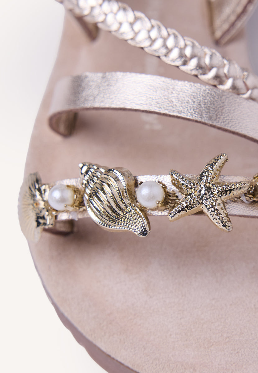 SANDALIAS PIEL BRILLO Y ABALORIOS ERDUT