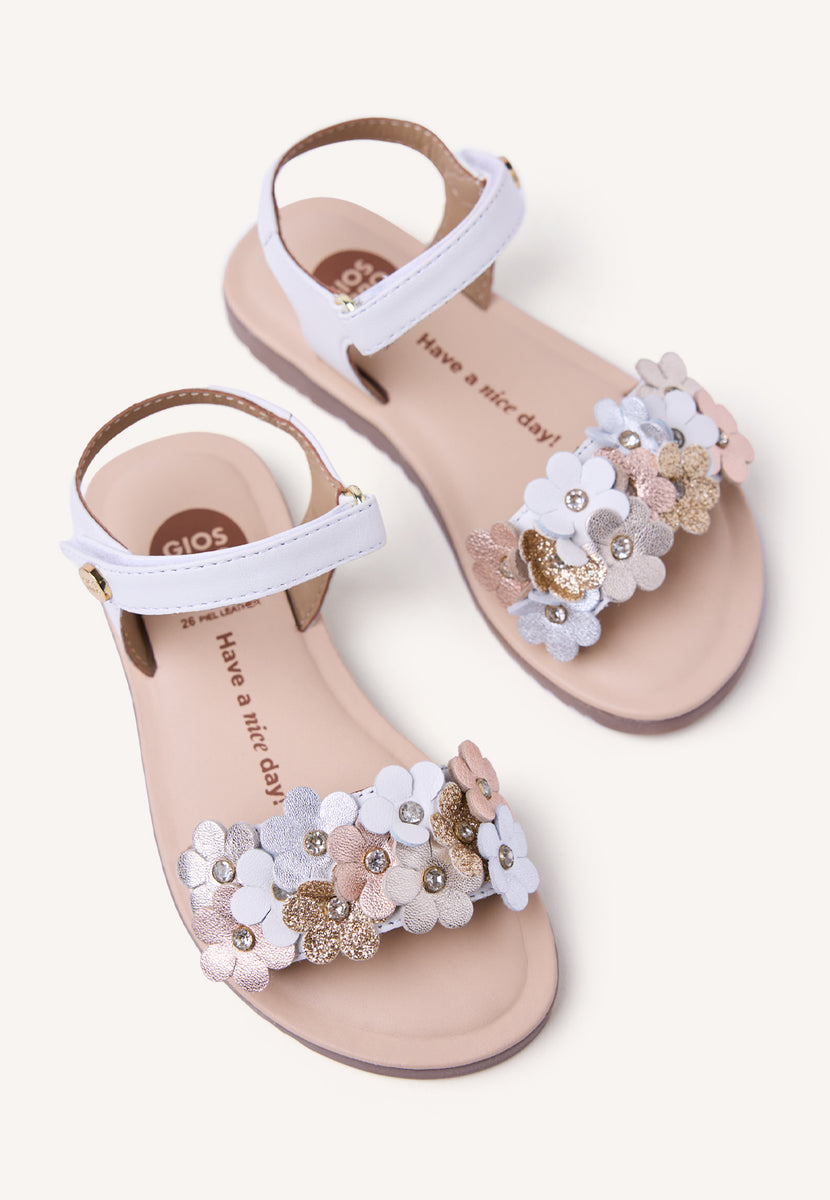 SANDALIAS PIEL FLORES GRADINA