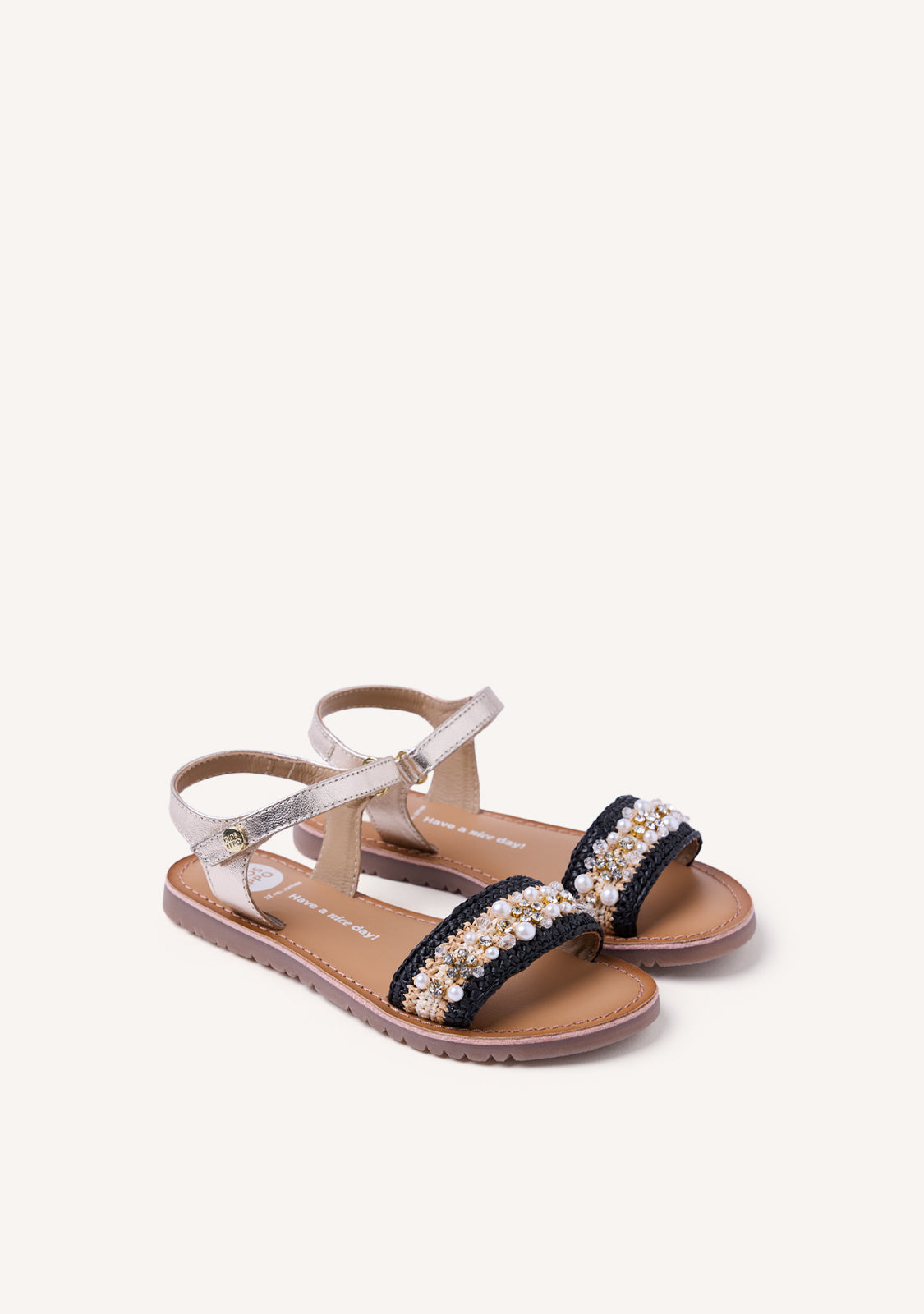 LEATHER AND RAFFIA SANDALS CHARMS SOLWAY