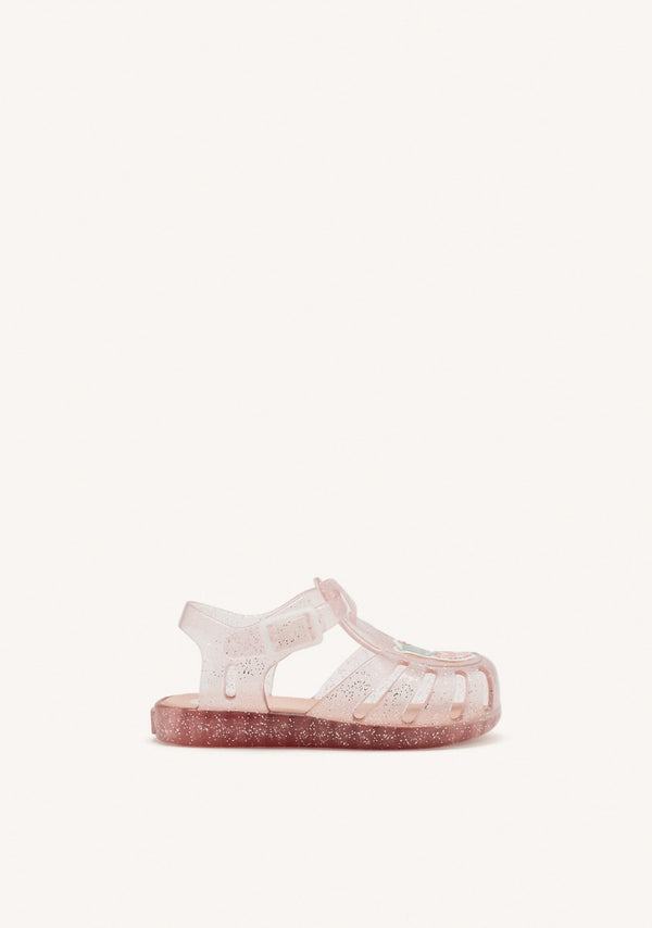 CANGREJERAS COLOR ROSA CON GLITTER Y PARCHE DE OSITO PARA BEBÉ NEWBERG