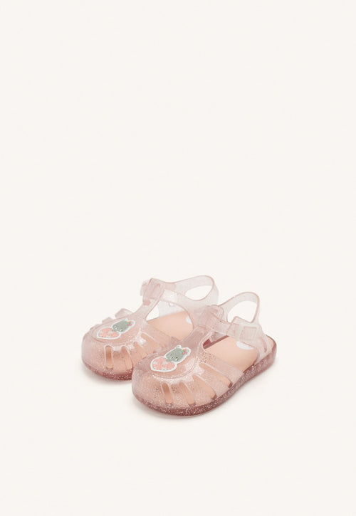 PINK CRAB SHOES WITH GLITTER AND TEDDY BEAR PATCH FOR BABY NEWBERG