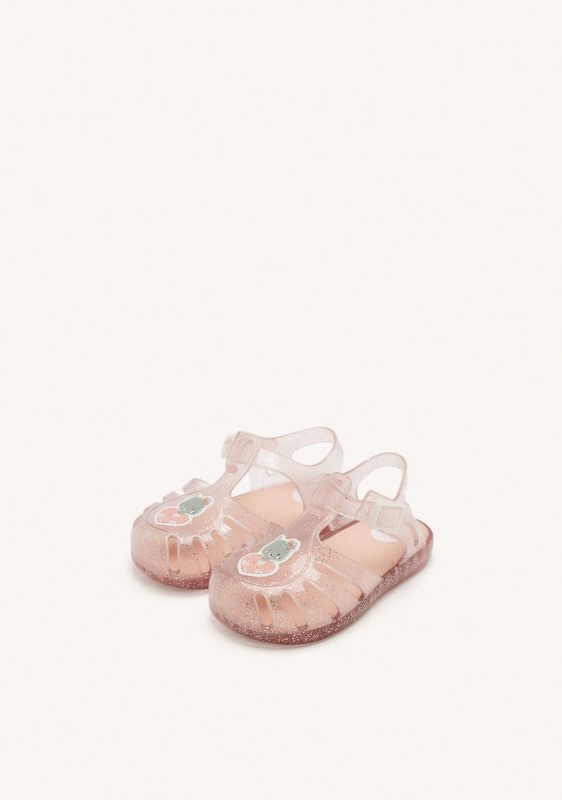 CANGREJERAS COLOR ROSA CON GLITTER Y PARCHE DE OSITO PARA BEBÉ NEWBERG