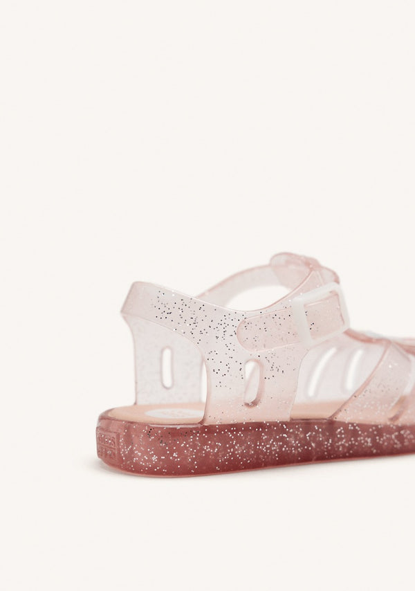 CANGREJERAS COLOR ROSA CON GLITTER Y PARCHE DE OSITO PARA BEBÉ NEWBERG