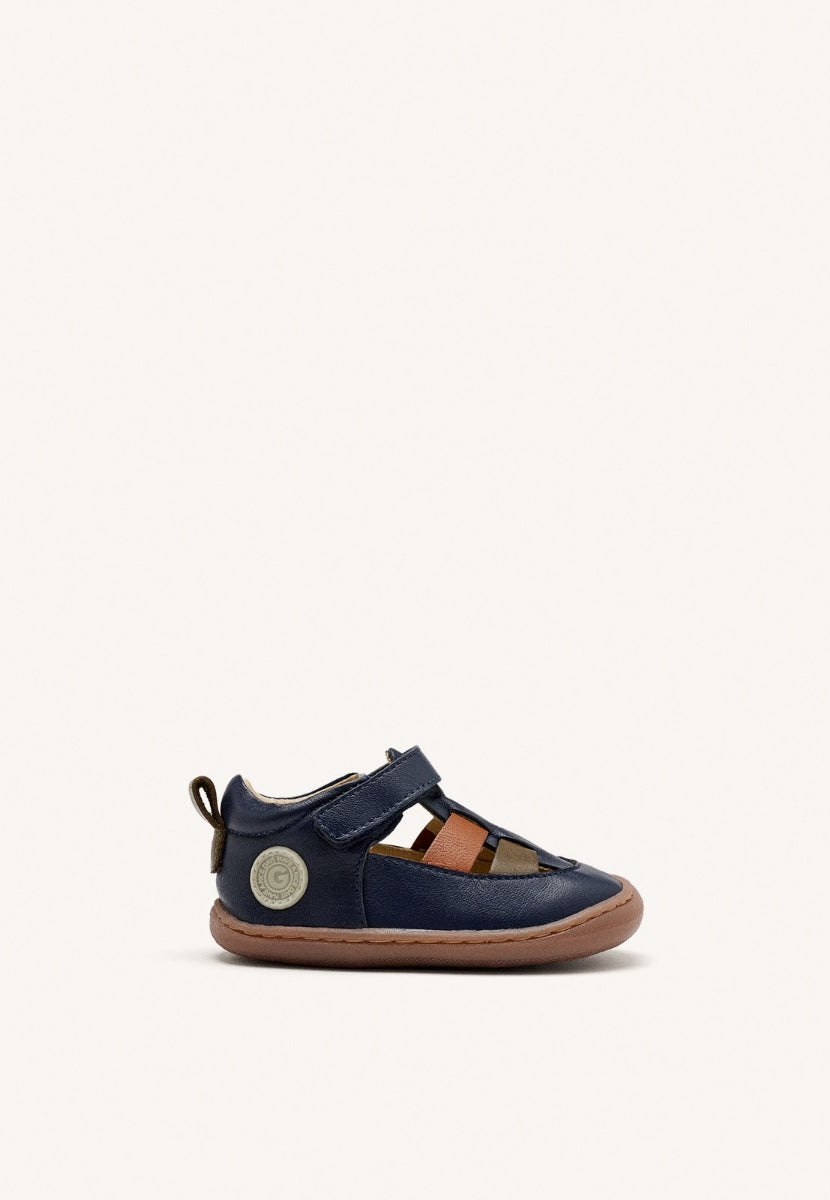 NAVY BLUE CRAB-STYLE SANDALS WITH COLOR ACCENTS AND ADJUSTABLE CLOSURES FOR BABIES POREC