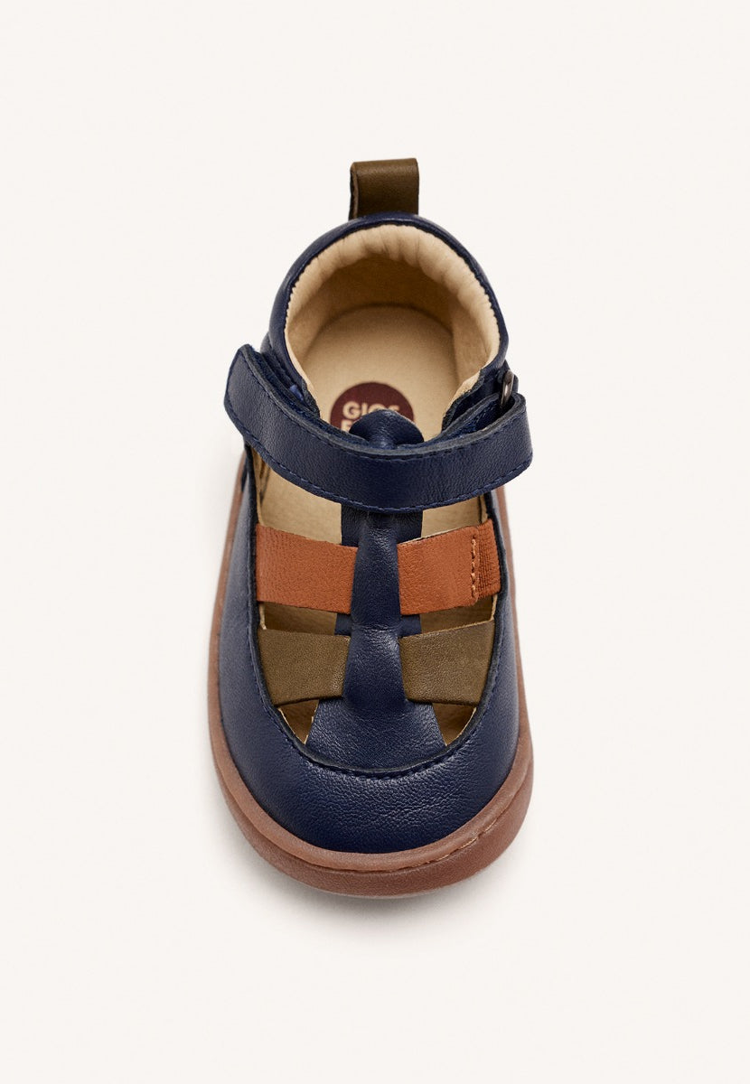 NAVY BLUE CRAB-STYLE SANDALS WITH COLOR ACCENTS AND ADJUSTABLE CLOSURES FOR BABIES POREC
