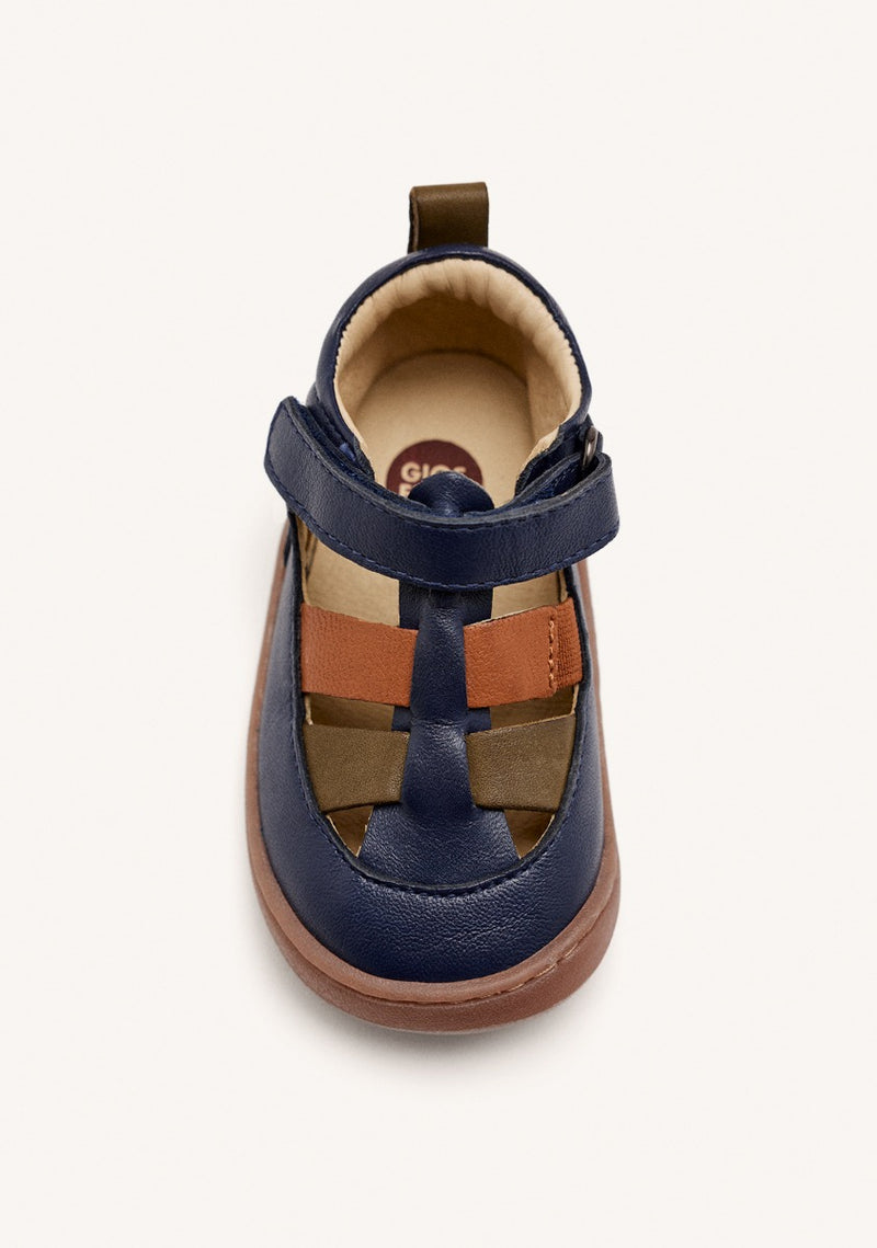 NAVY BLUE CRAB-STYLE SANDALS WITH COLOR ACCENTS AND ADJUSTABLE CLOSURES FOR BABIES POREC
