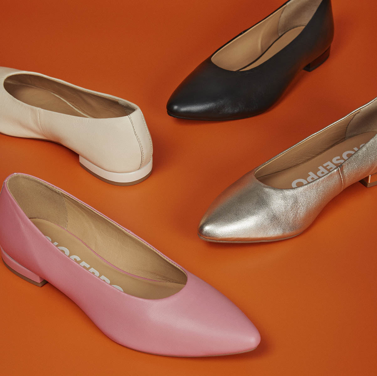 Trappes women's off-white leather ballet flats with pointed toes