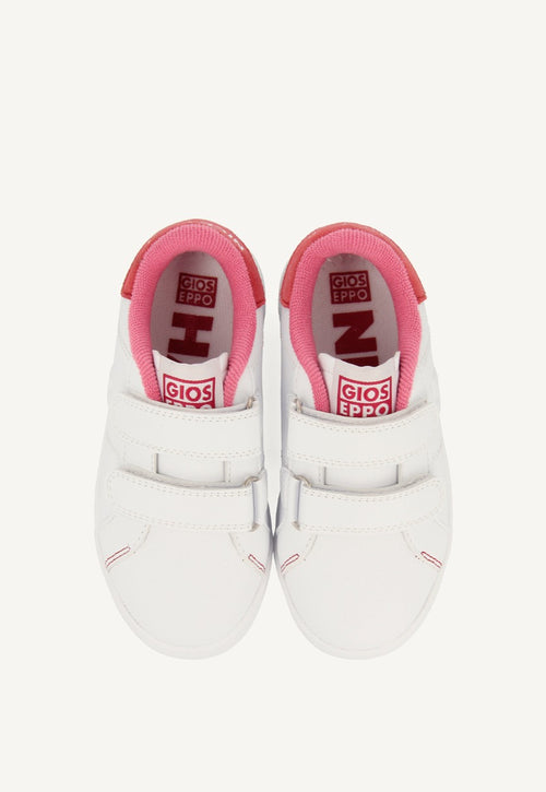 WHITE SCHOOL SNEAKERS WITH PINK DETAIL AND DOUBLE ADJUSTABLE CLOSURE VOLSK