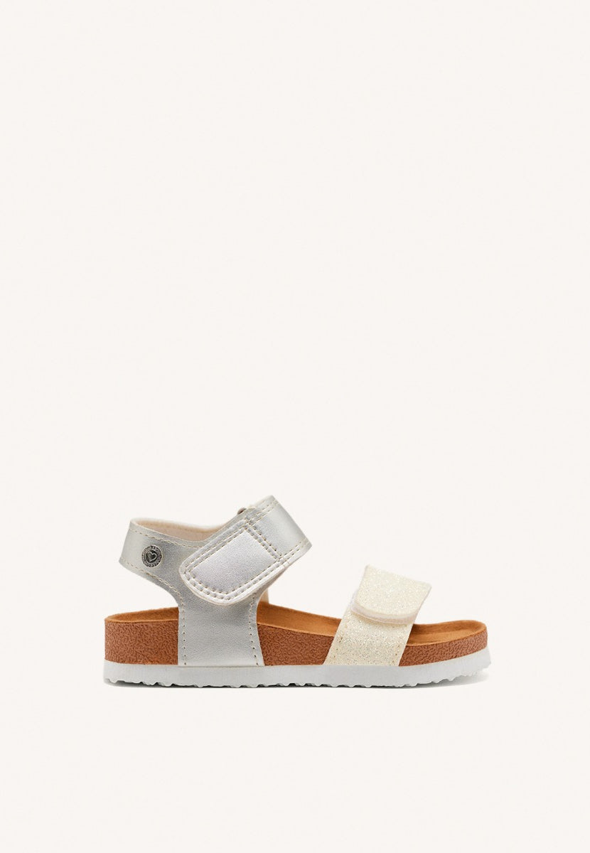 WHITE AND SILVER BIO SOLE FLIP-FLOPS WITH GLITTER FOR GIRL AND BOY ANGWING