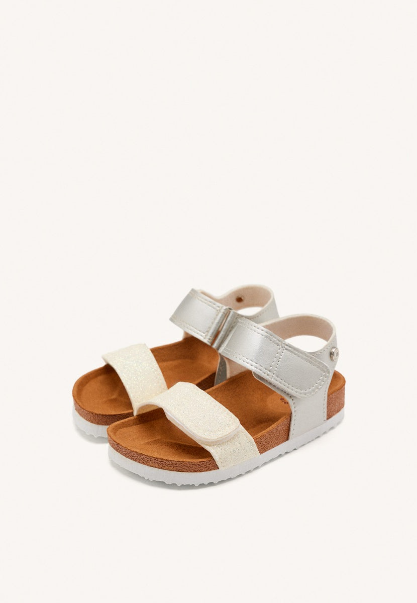 WHITE AND SILVER BIO SOLE FLIP-FLOPS WITH GLITTER FOR GIRL AND BOY ANGWING