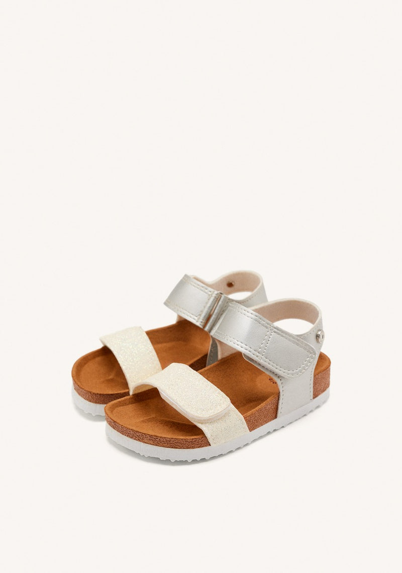WHITE AND SILVER BIO SOLE FLIP-FLOPS WITH GLITTER FOR GIRL AND BOY ANGWING