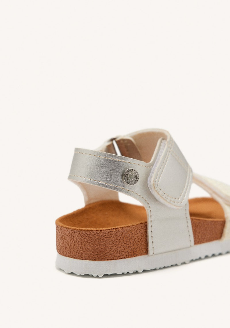 WHITE AND SILVER BIO SOLE FLIP-FLOPS WITH GLITTER FOR GIRL AND BOY ANGWING