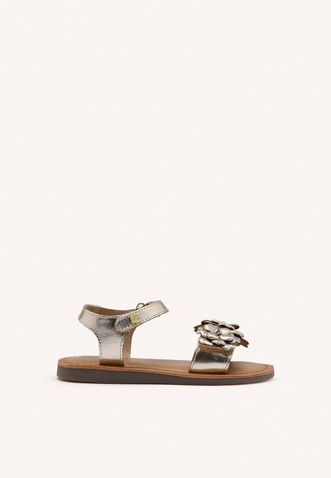 GOLDEN LEATHER SANDALS WITH FLOWER EMBELLISHMENT FOR GIRL AND BOY SHEGAN