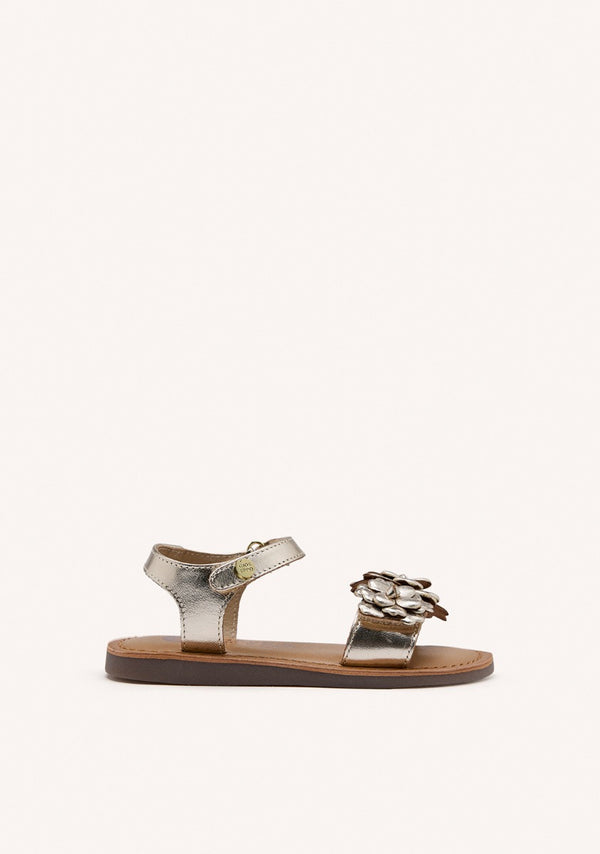GOLDEN LEATHER SANDALS WITH FLOWER EMBELLISHMENT FOR GIRL AND BOY SHEGAN