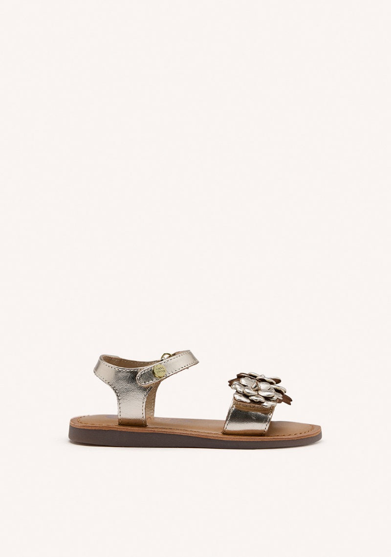 GOLDEN LEATHER SANDALS WITH FLOWER EMBELLISHMENT FOR GIRL AND BOY SHEGAN