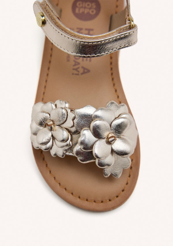 GOLDEN LEATHER SANDALS WITH FLOWER EMBELLISHMENT FOR GIRL AND BOY SHEGAN