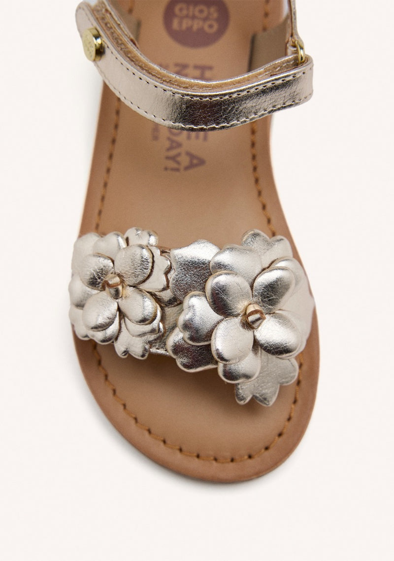 GOLDEN LEATHER SANDALS WITH FLOWER EMBELLISHMENT FOR GIRL AND BOY SHEGAN