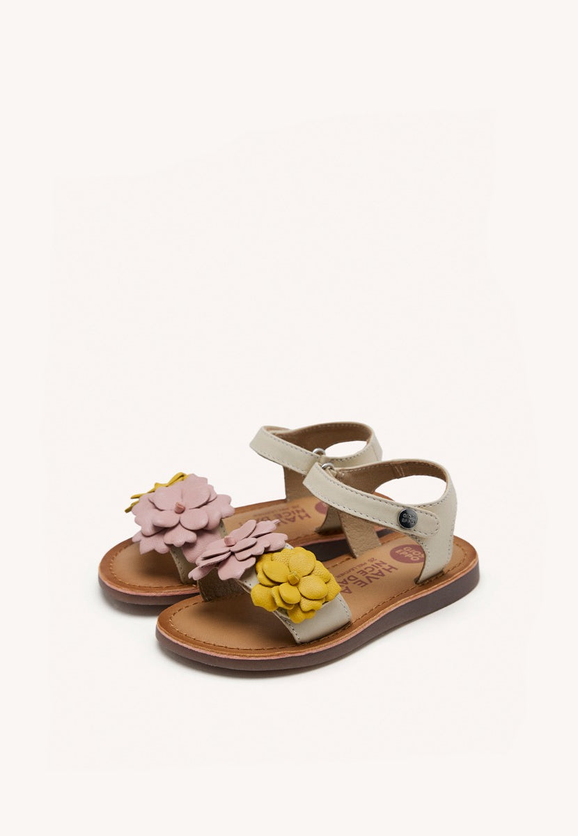 MULTICOLOR LEATHER SANDALS WITH FLOWER EMBELLISHMENT FOR GIRL AND BOY SHEGAN