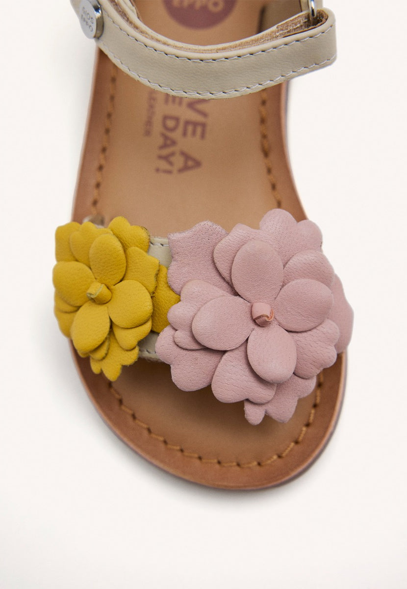 MULTICOLOR LEATHER SANDALS WITH FLOWER EMBELLISHMENT FOR GIRL AND BOY SHEGAN