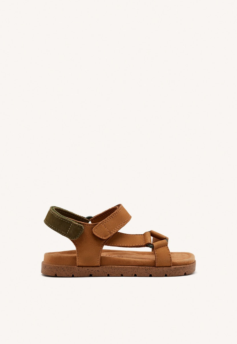 LEATHER SKIN SANDALS WITH KHAKI ACCENTS FOR BOYS AND GIRLS DEPOE