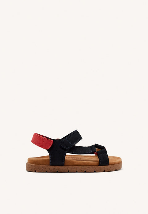 NAVY BLUE LEATHER SANDALS WITH RED ACCENTS FOR BOYS AND GIRLS DEPOE