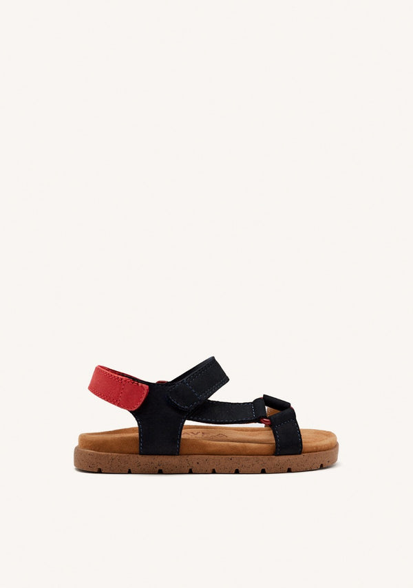 SANDALI IN PELLE BLUE NAVY CON ACCENTI ROSSI PER RAGAZZO E RAGAZZA DEPOE