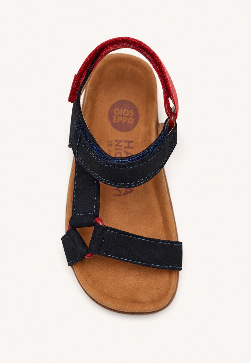 NAVY BLUE LEATHER SANDALS WITH RED ACCENTS FOR BOYS AND GIRLS DEPOE