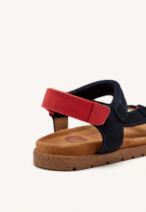 SANDALIAS EN AZUL MARINO DE PIEL CON ACENTOS EN ROJO PARA NIÑO Y NIÑA DEPOE