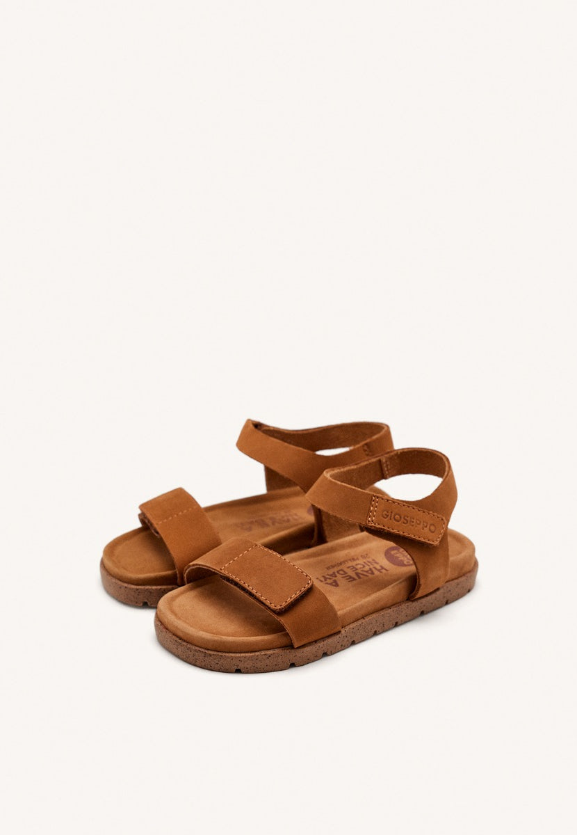 LEATHER COLOR SANDALS WITH ADJUSTABLE CLOSURES AND BIO-TYPE SOLE FOR BOYS AND GIRLS BUDE