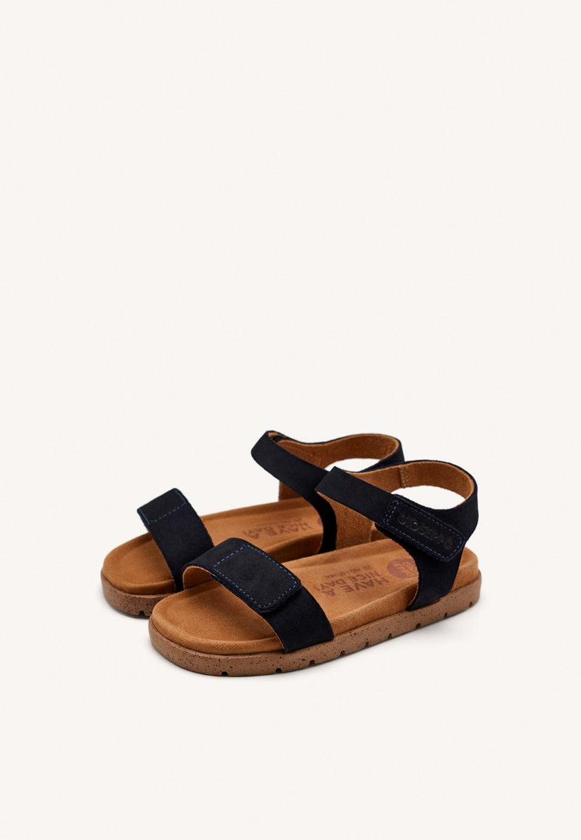 BLUE NAVY LEATHER SANDALS WITH ADJUSTABLE CLOSURES AND BIO TYPE SOLE FOR BOYS AND GIRLS BUDE