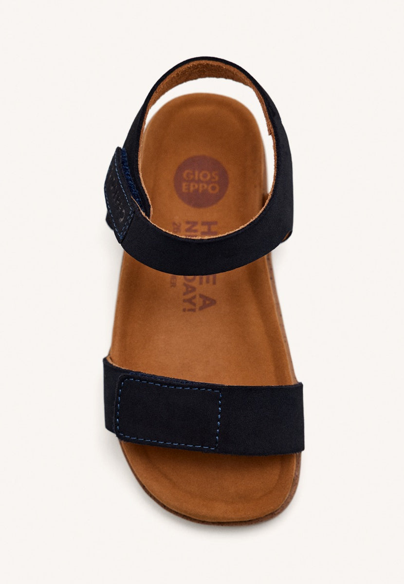 BLUE NAVY LEATHER SANDALS WITH ADJUSTABLE CLOSURES AND BIO TYPE SOLE FOR BOYS AND GIRLS BUDE