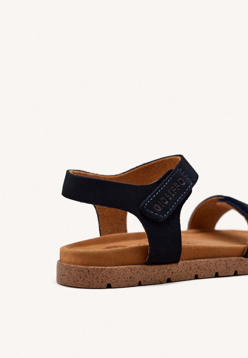BLUE NAVY LEATHER SANDALS WITH ADJUSTABLE CLOSURES AND BIO TYPE SOLE FOR BOYS AND GIRLS BUDE