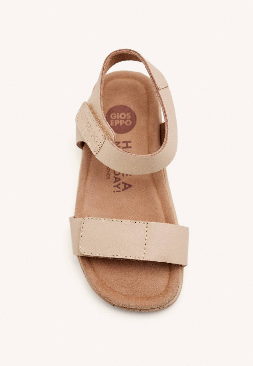 NUDE COLOR LEATHER SANDALS WITH ADJUSTABLE CLOSURES AND BIO TYPE SOLE FOR BOYS AND GIRLS BUDE