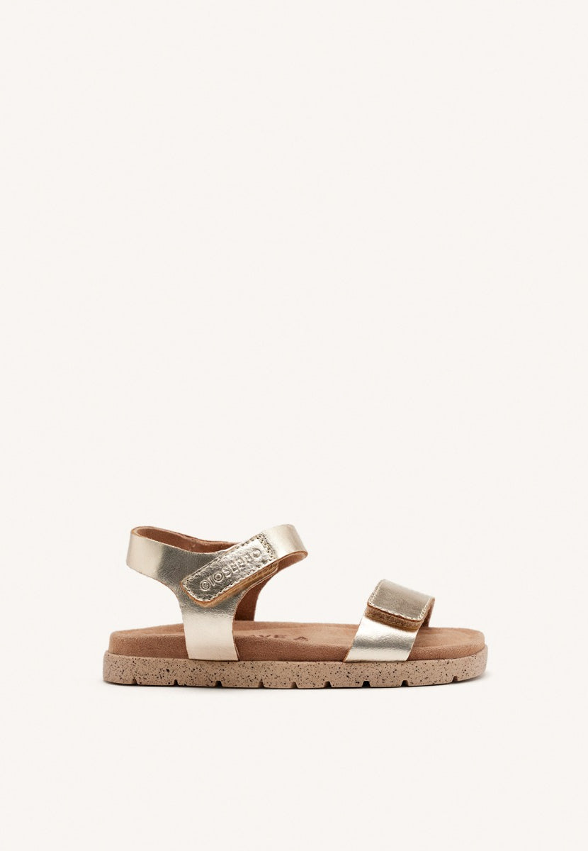 GOLDEN LEATHER SANDALS WITH ADJUSTABLE CLOSURES AND BIO-TYPE SOLE FOR BOYS AND GIRLS BUDE