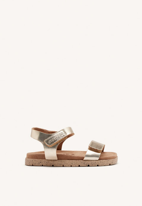GOLDEN LEATHER SANDALS WITH ADJUSTABLE CLOSURES AND BIO-TYPE SOLE FOR BOYS AND GIRLS BUDE