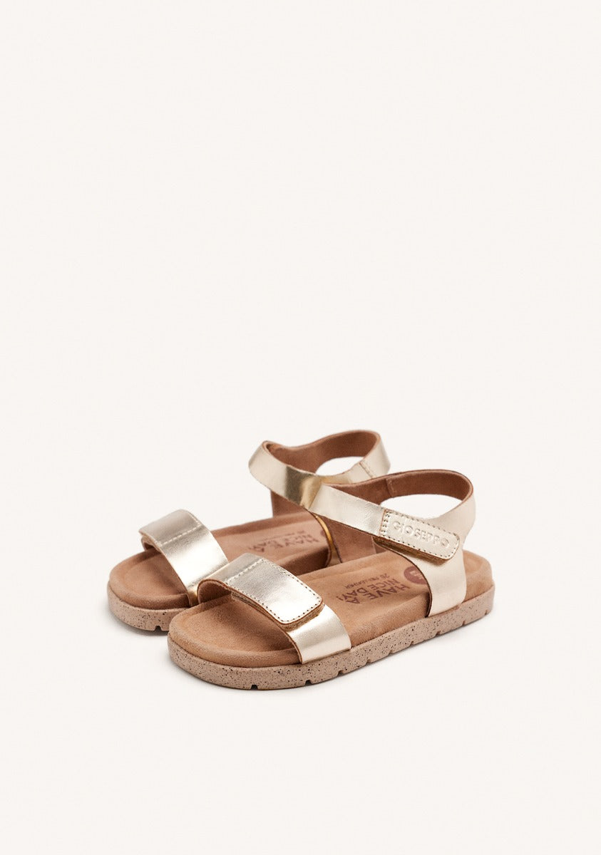SANDALI DORATI IN PELLE CON CHIUSURE REGOLABILI E SUOLA BIO PER RAGAZZO E RAGAZZA BUDE