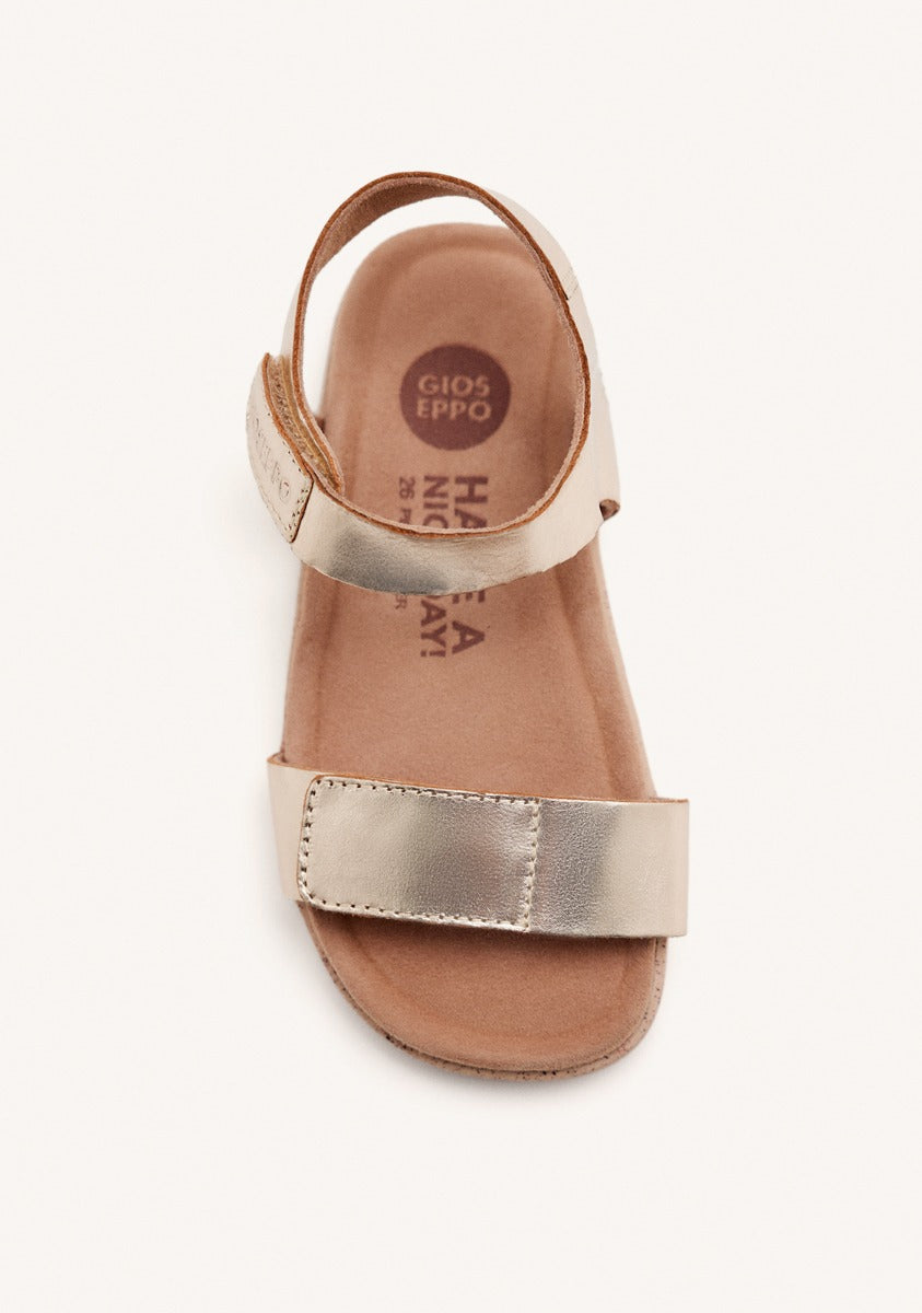 SANDALI DORATI IN PELLE CON CHIUSURE REGOLABILI E SUOLA BIO PER RAGAZZO E RAGAZZA BUDE