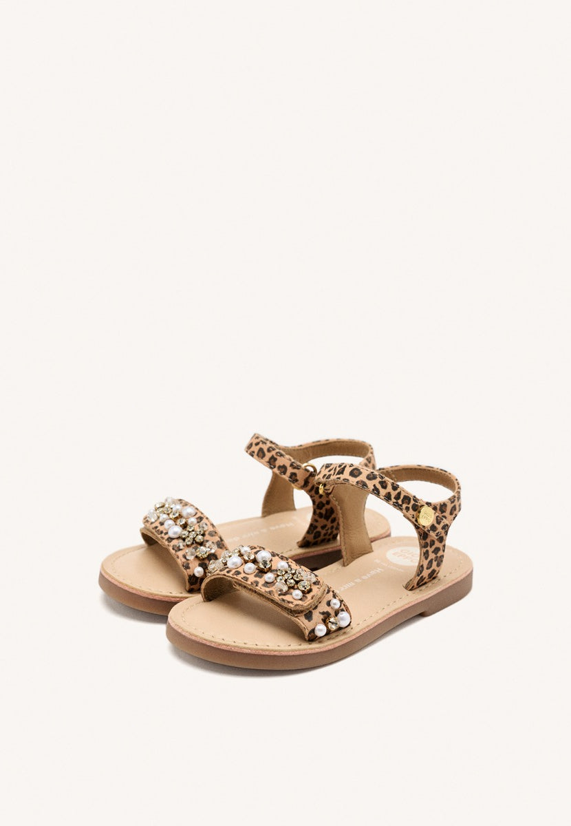 LEATHER SANDALS LEOPARD AND PEARL SKANAWAN