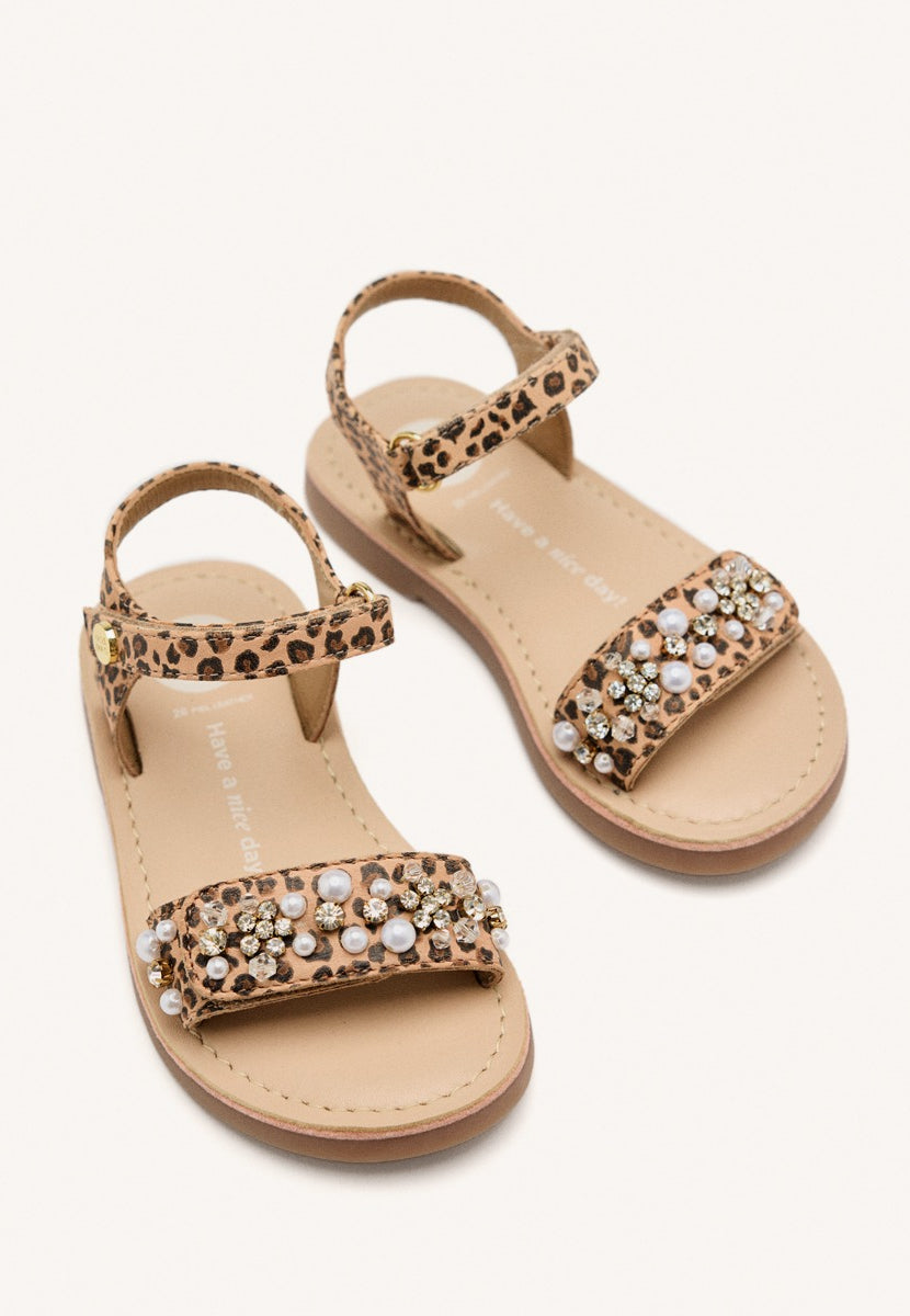 LEATHER SANDALS LEOPARD AND PEARL SKANAWAN