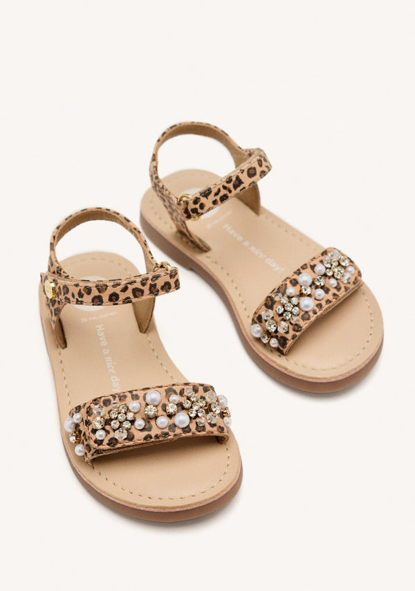 LEATHER SANDALS LEOPARD AND PEARL SKANAWAN