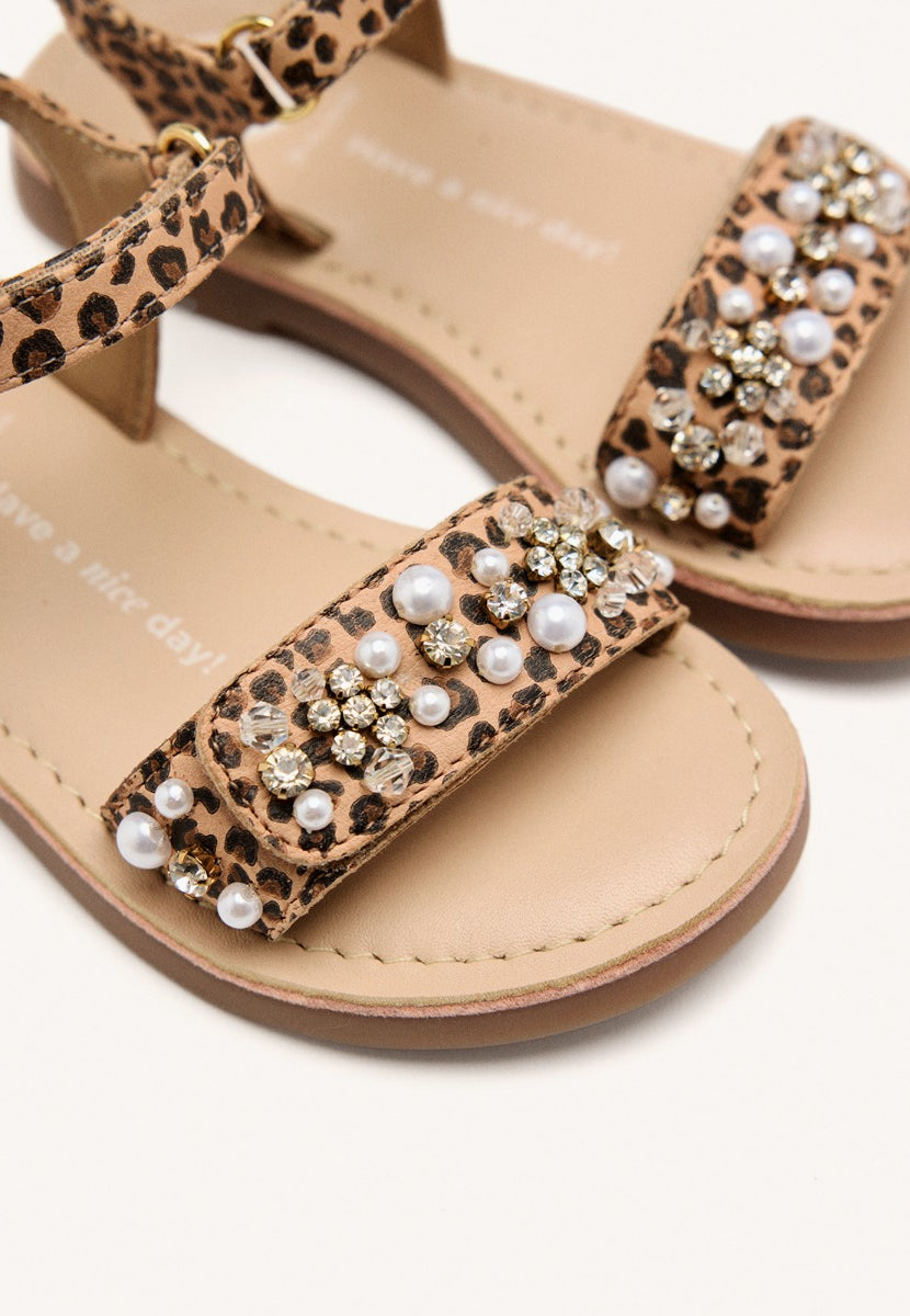 LEATHER SANDALS LEOPARD AND PEARL SKANAWAN