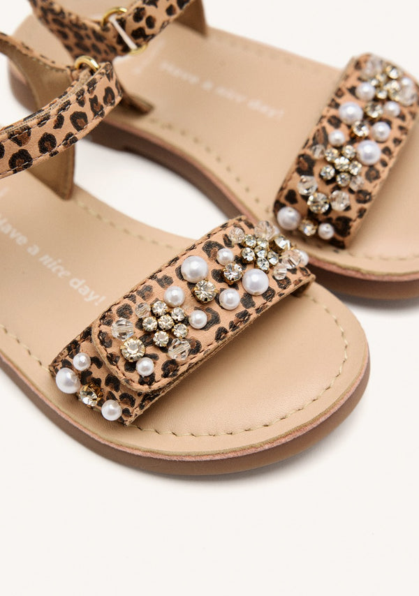 LEATHER SANDALS LEOPARD AND PEARL SKANAWAN