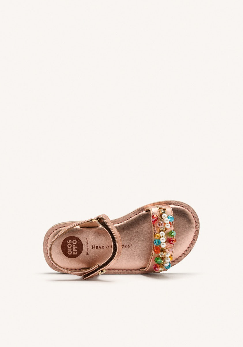 METALLIC LEATHER BEADED SANDALS FLAMBEAU