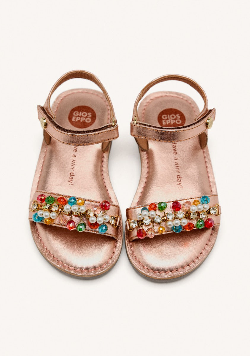 METALLIC LEATHER BEADED SANDALS FLAMBEAU