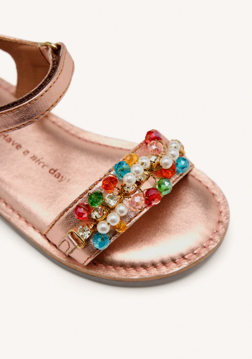 METALLIC LEATHER BEADED SANDALS FLAMBEAU