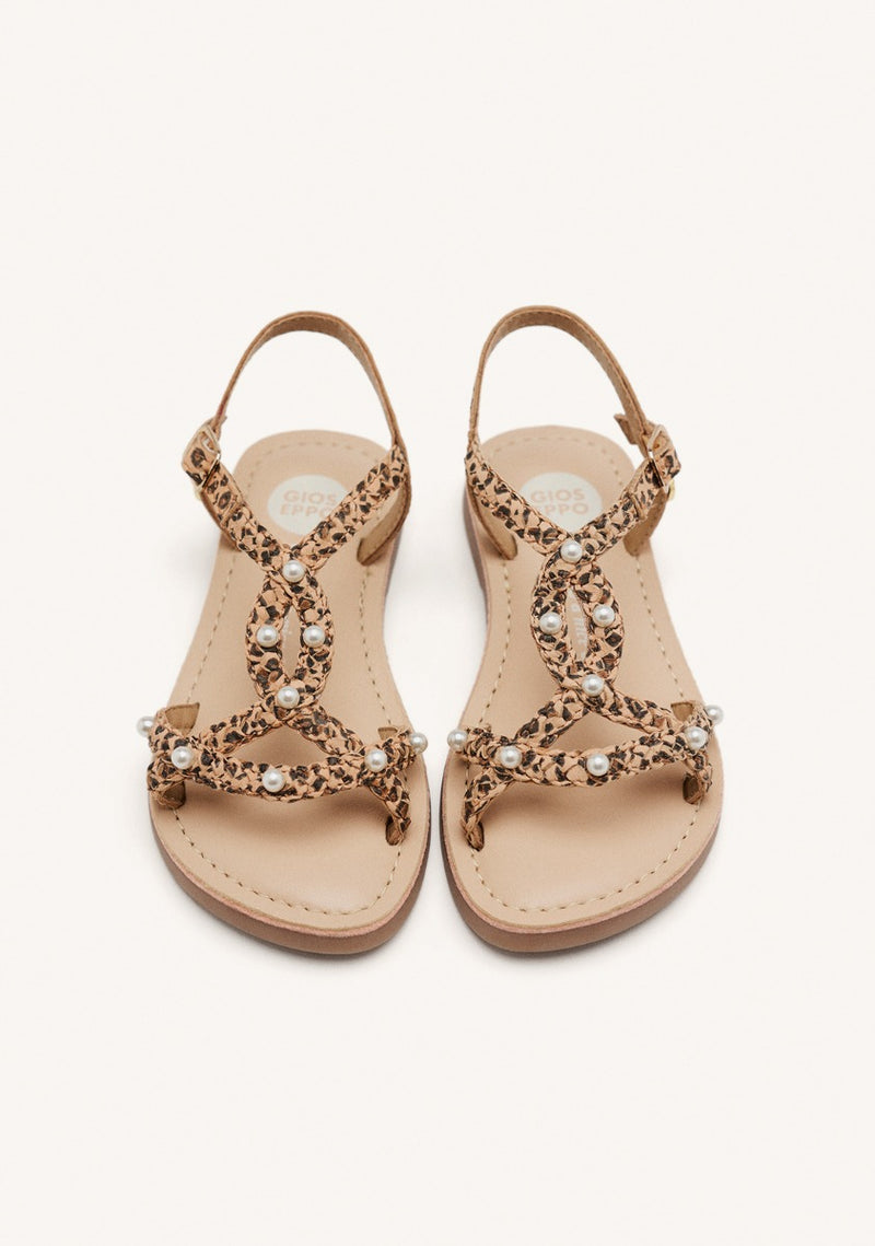 SANDALI PELLE INTRECCIATA CON PERLE MARTELL