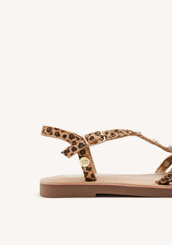 SANDALI PELLE INTRECCIATA CON PERLE MARTELL