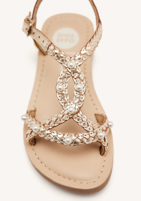 BRAIDED LEATHER PEARL SANDALS MARTELL