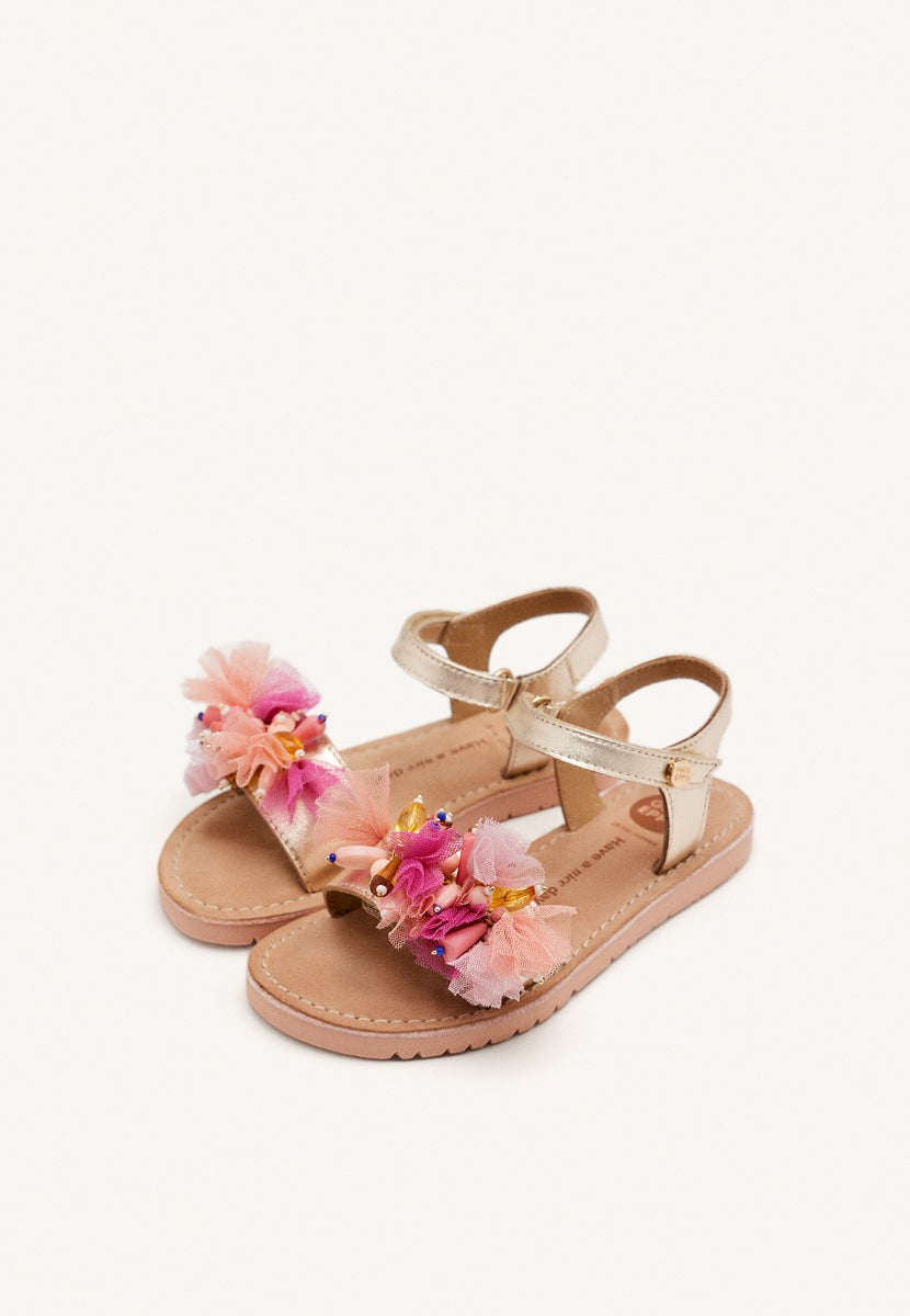 LEATHER, TULLE AND BEADS SANDALS STANNARD